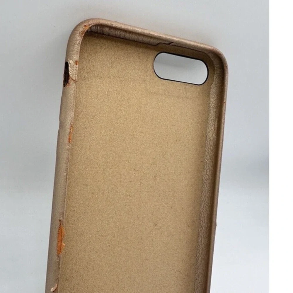 Apple iPhone 7 Plus 8 Plus Leather Case Rose Gold Bronze Metallic Genuine Cover‎